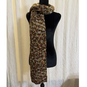Attention Scarf Multicolor Chunky Knit Metallic Gold Thread Boho Winter Fall OS